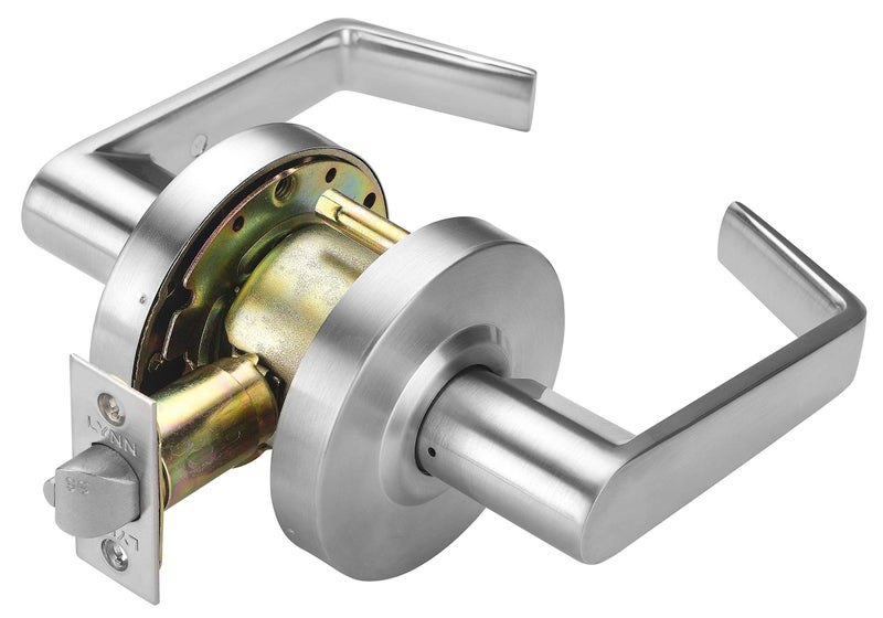 LYNN HARDWARE Commercial Door Lever Lock - Heavy-Duty Locking Door Handle, Designer Door Handles, Cylindrical Lever Lock, Non-Handed Grade 2 Door Handle, Satin Chrome, Passage/Closet - Image 1